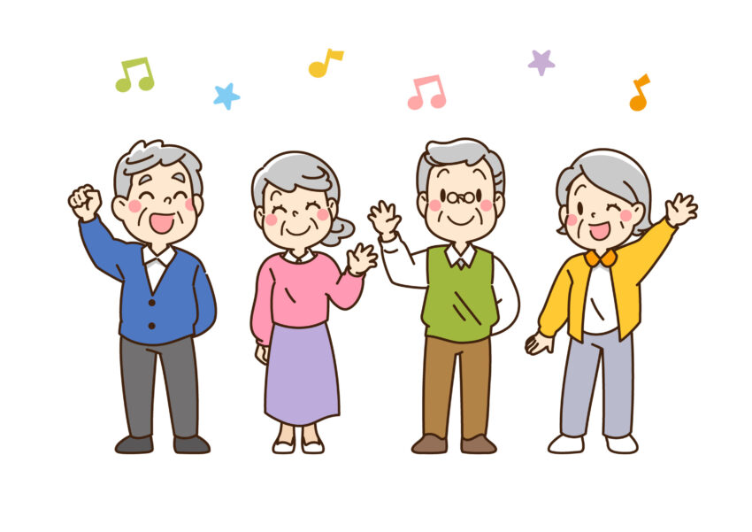 音楽を楽しみながら笑顔で社交ダンスに参加する高齢者の様子